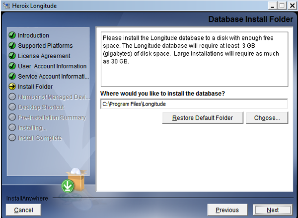 Longitude Database Installation directory