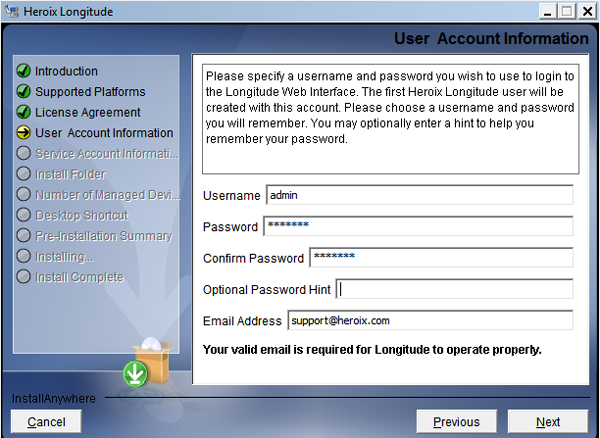 Longitude Account and Email Address