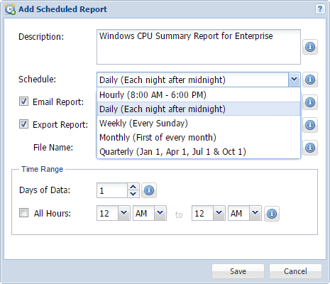 Scheduled report times