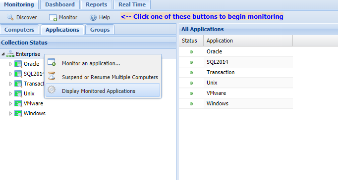 Monitored Applications Display