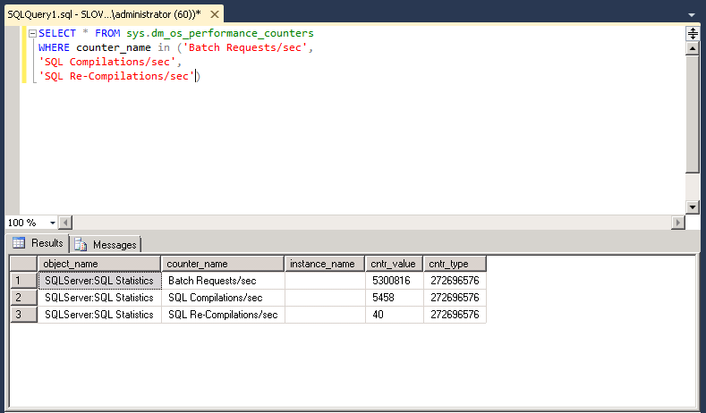 DMV query that extracts performance counters